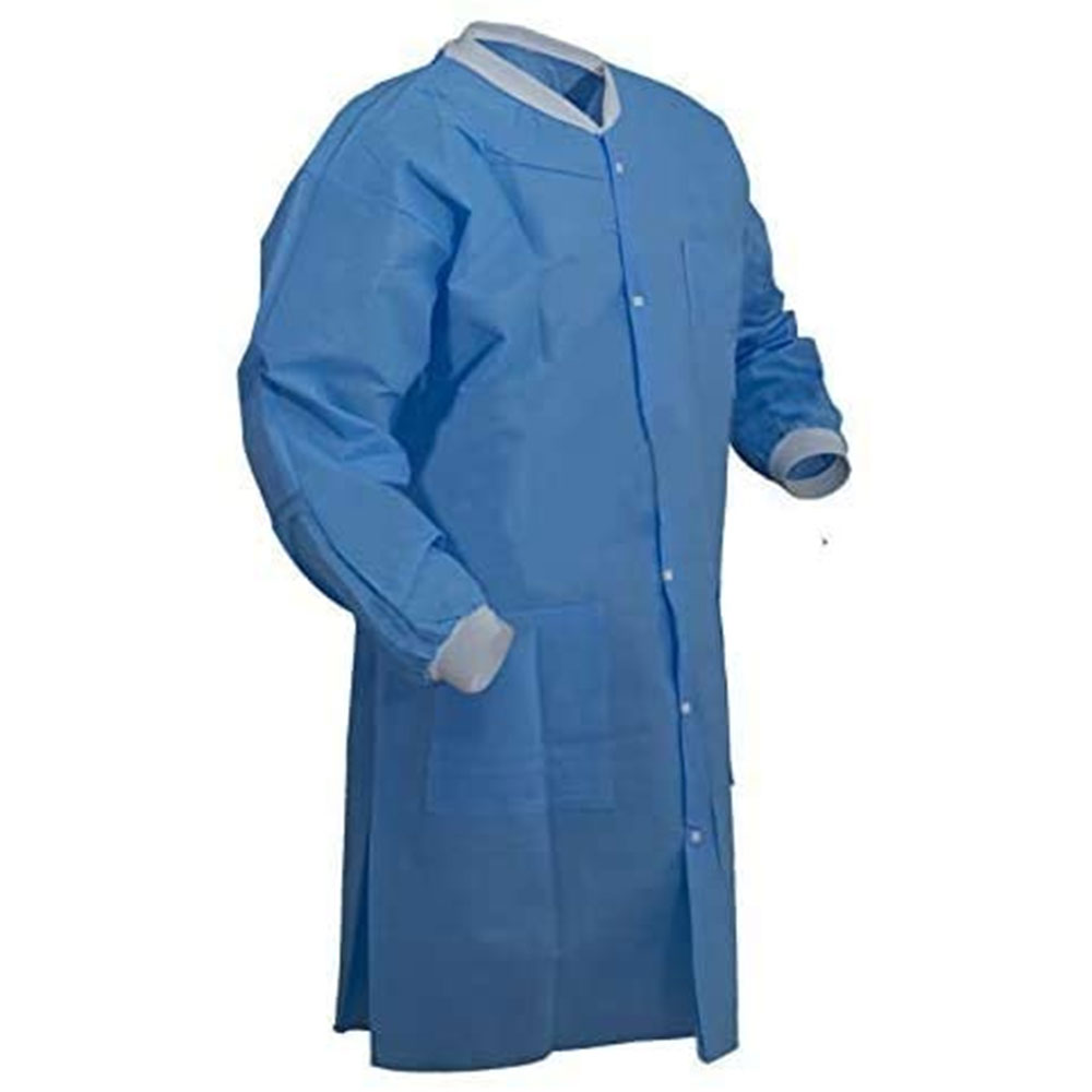 Blue Disposable Lab Coats 3 Pockets Knee Length Case Of 50