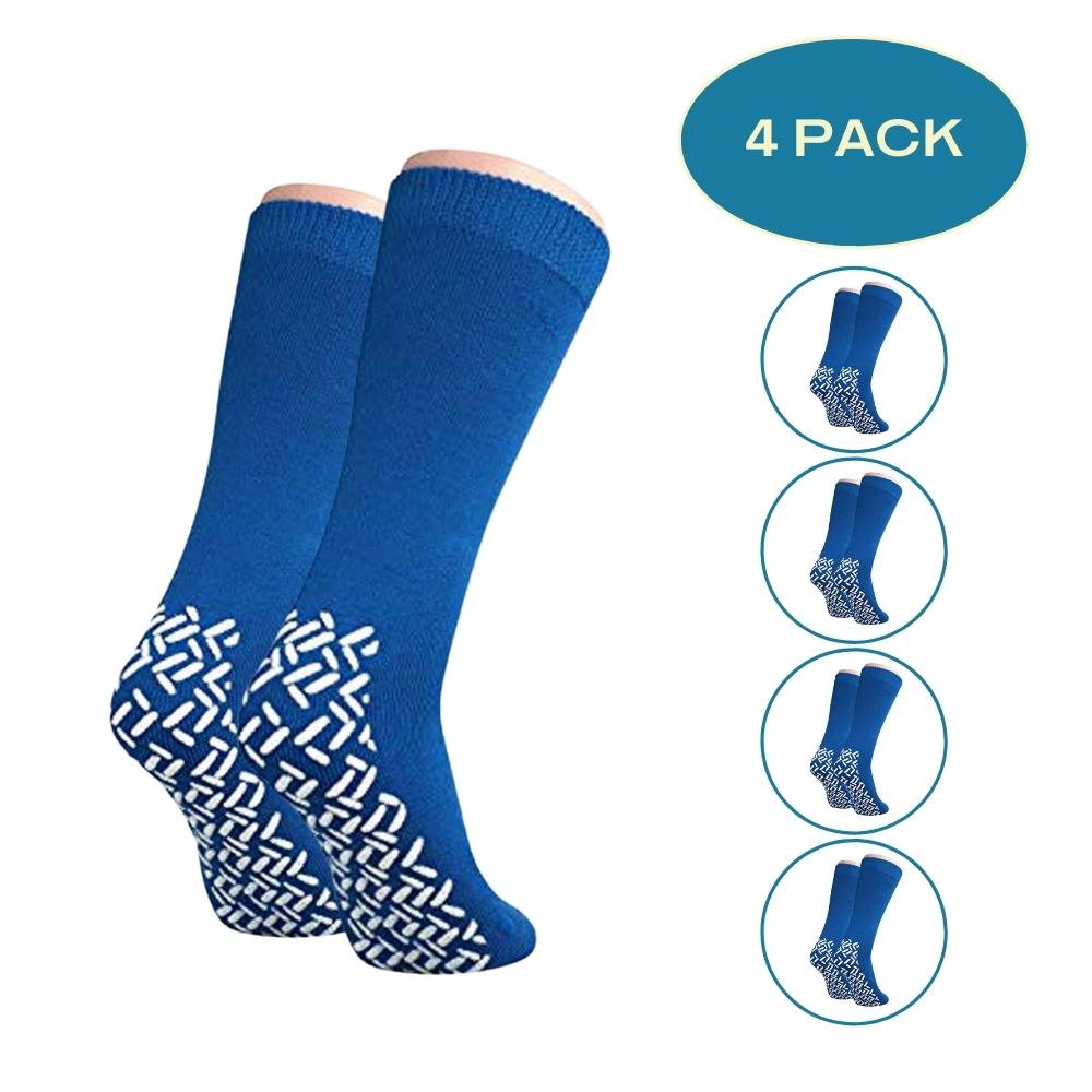 Personal Touch Top of the Line Mid-Calf Hospital Slipper Socks, for Adults  and Designed for medical hospital patients,(Pack of 3 Royal) 