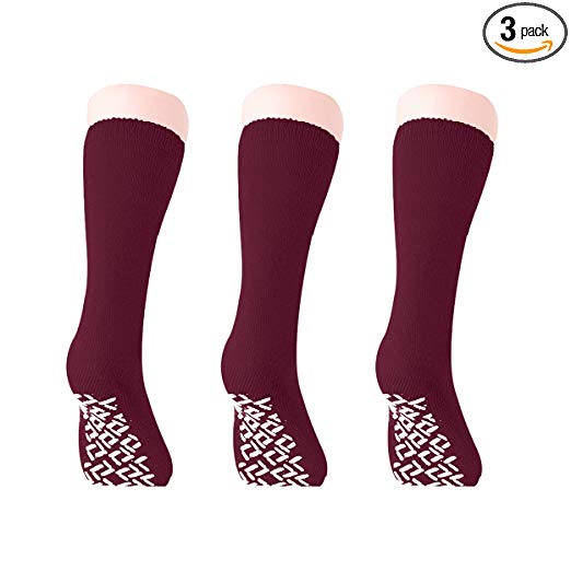 Non Skid Hospital Slipper Socks With Gripper Bottoms, Mid Calf - 3 Pack